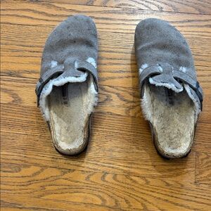 Birkenstock Gray Shearling Mules